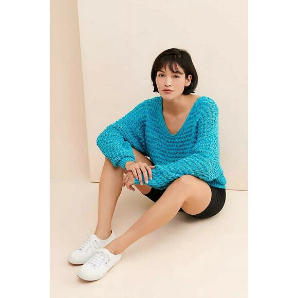 NWT Free People Loose Knit Oversized Crop Sweater "Pristine Waters" Size Small - Picture 2 of 2